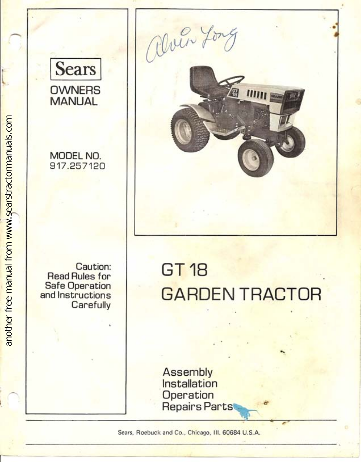 Sears 917.257120,GT 18 Owner's Manual