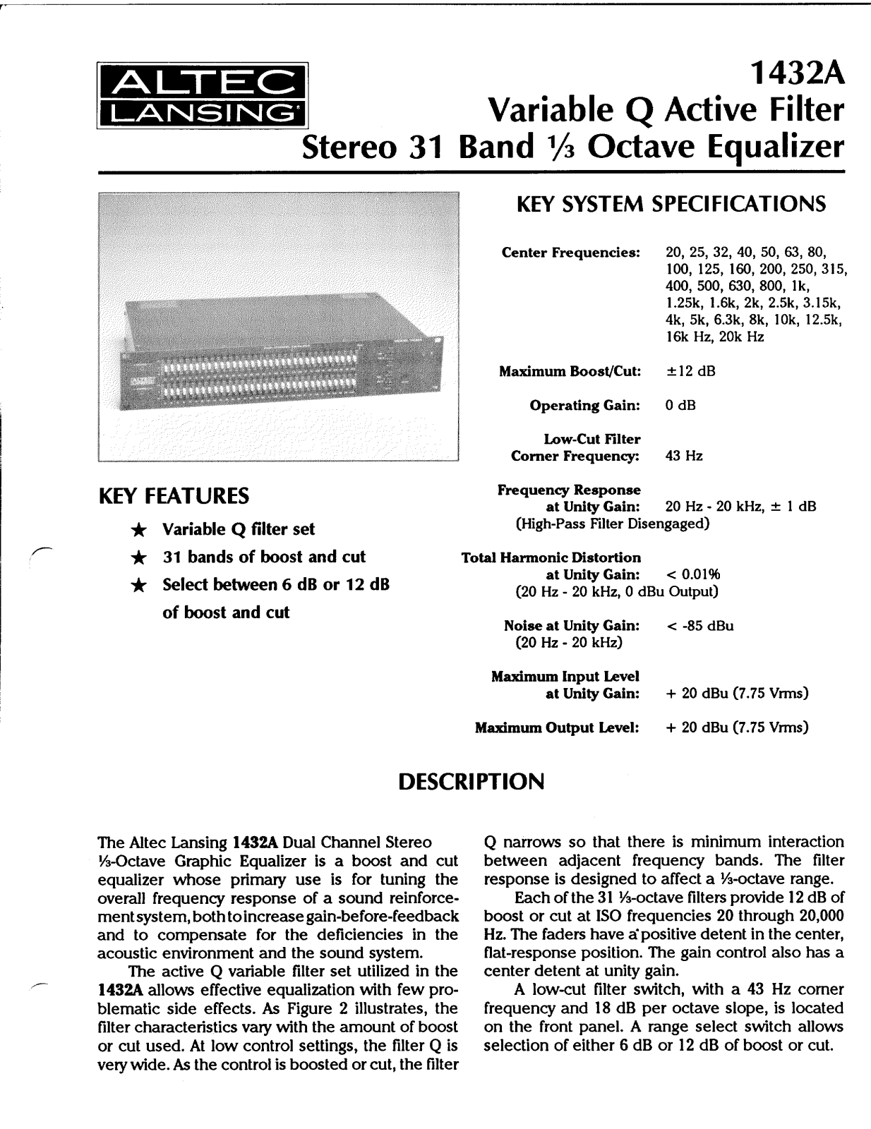 Altec lansing 1432A User Manual