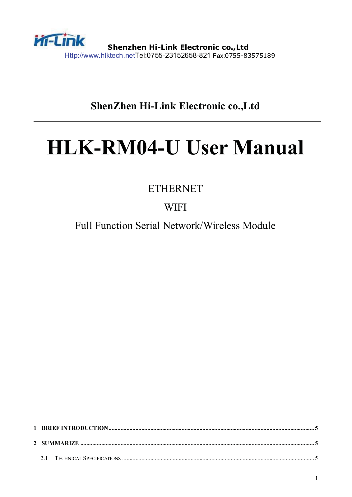 ShenZhen HLK RM04 U User Manual