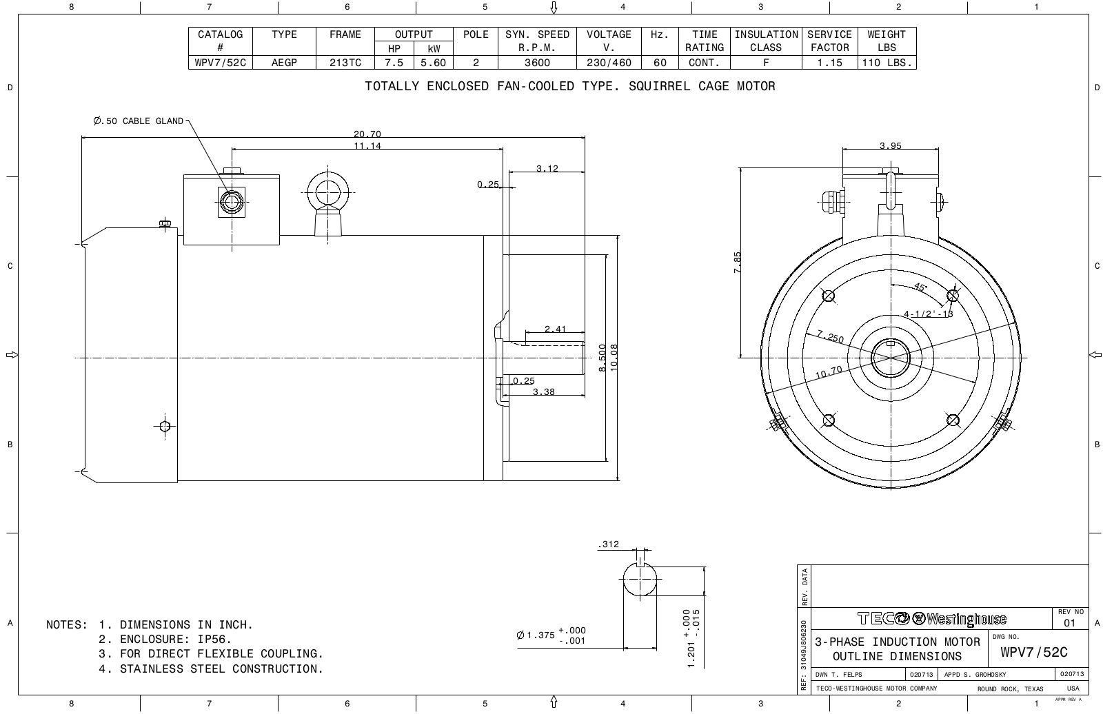 Datasheet WPV7/52C Reference Drawing (Teco) - ManualMachine.com