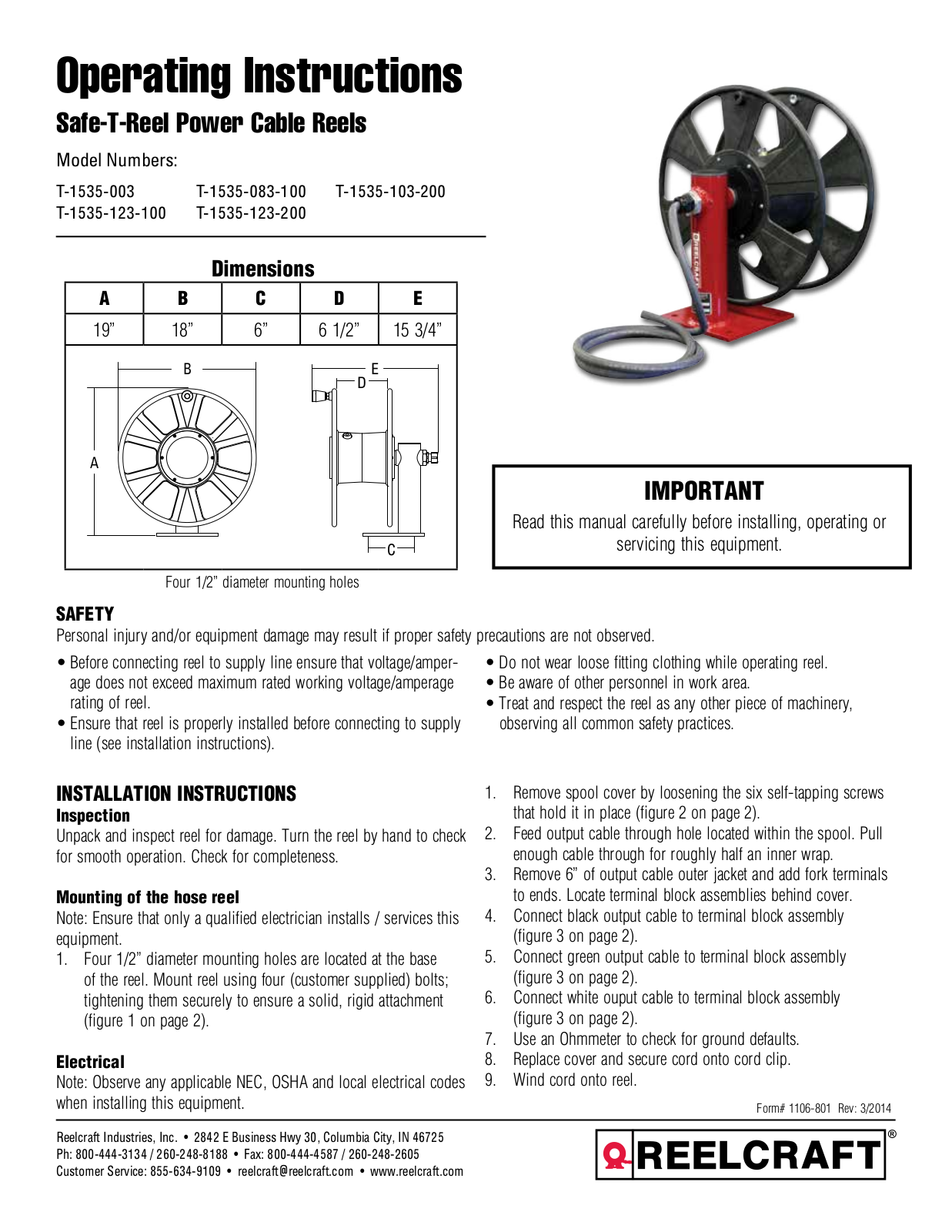 Reelcraft T-15xx-x User Manual