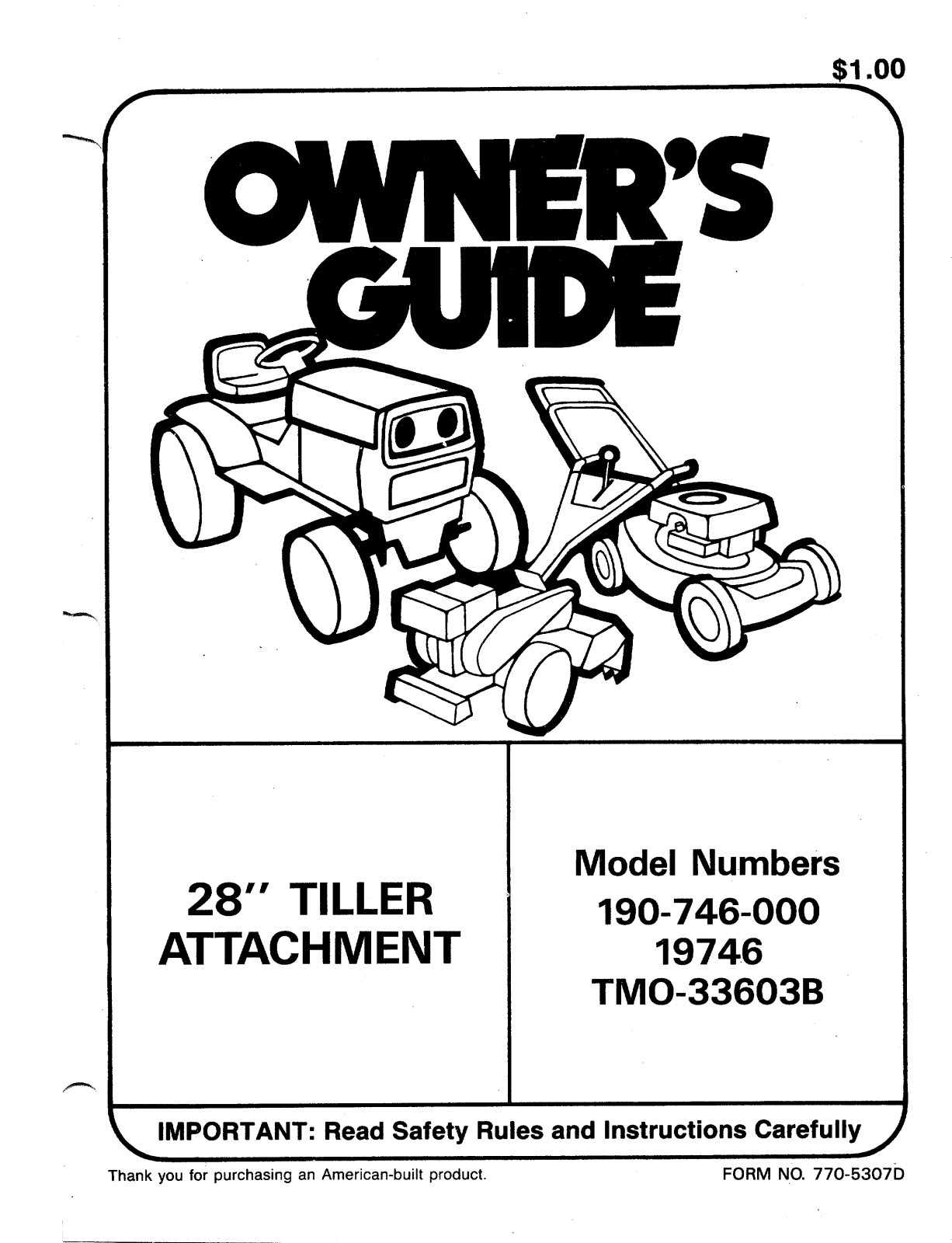 Bolens TMO-33603B, 19746 User Manual