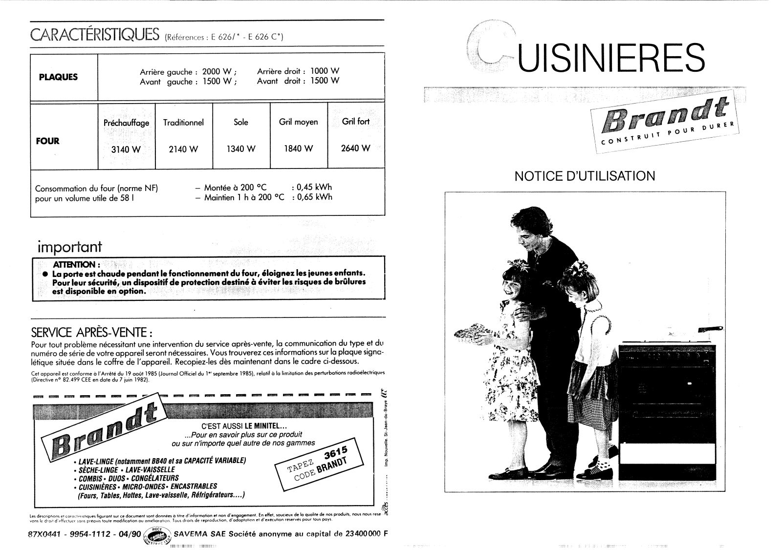 BRANDT E626 User Manual