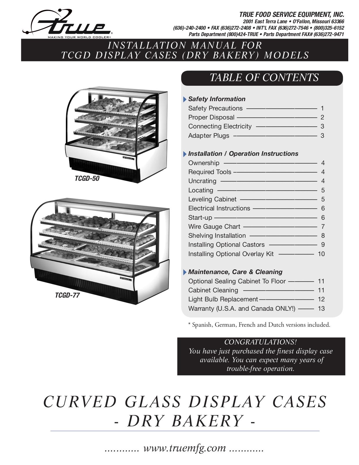 True TCGD-77 Operator’s Manual