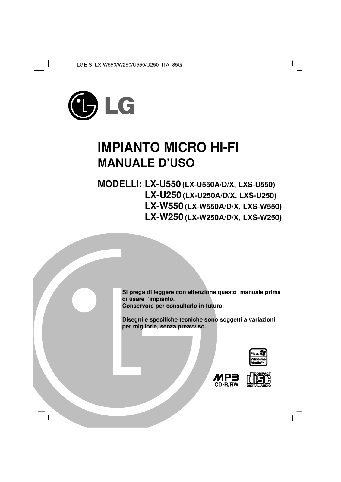 Lg LX-U250, LX-U550, LX-W250, LX-W550 user Manual