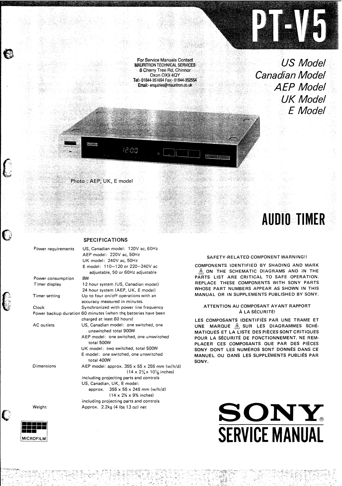 Sony PTV-5 Service manual