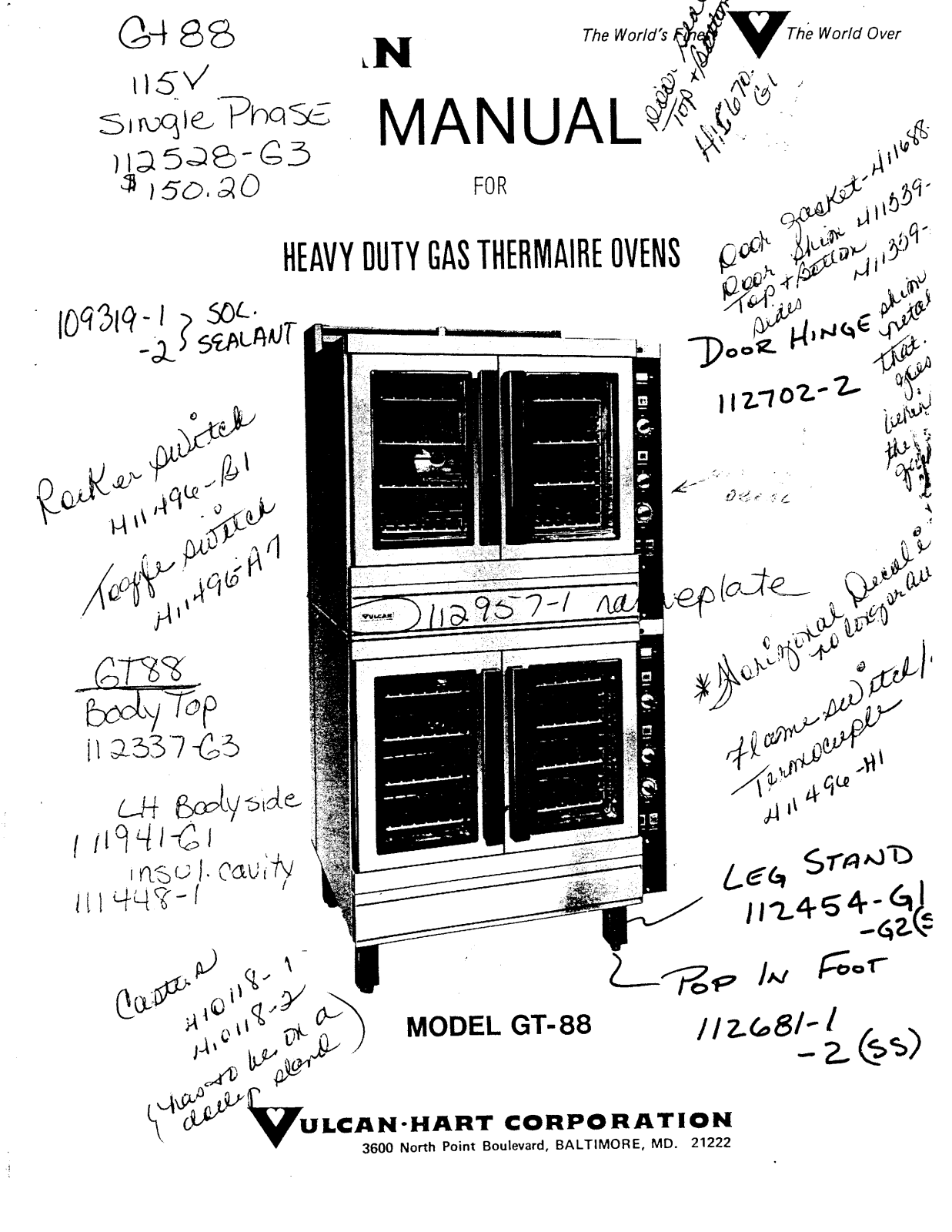 Vulcan Hart GT-88 Parts List