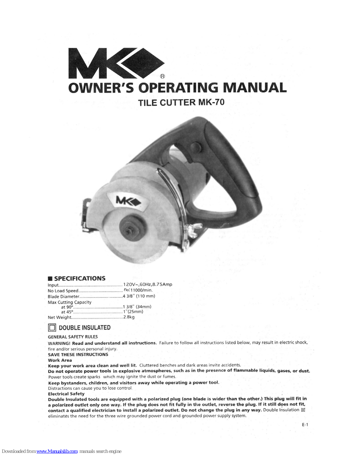 MK MK70 Owner's Operating Manual