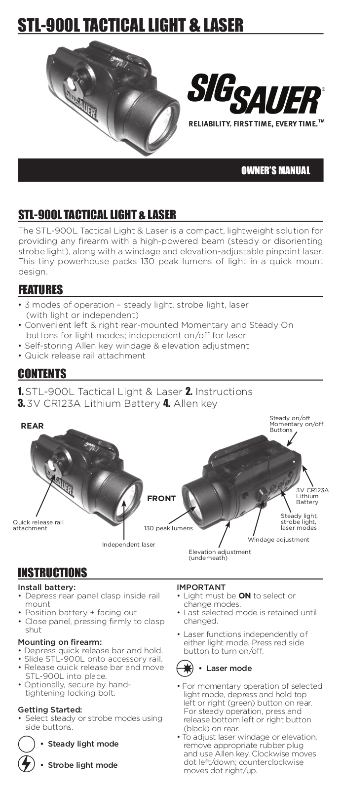 Sigsauer STL-900L OWNER’S MANUAL