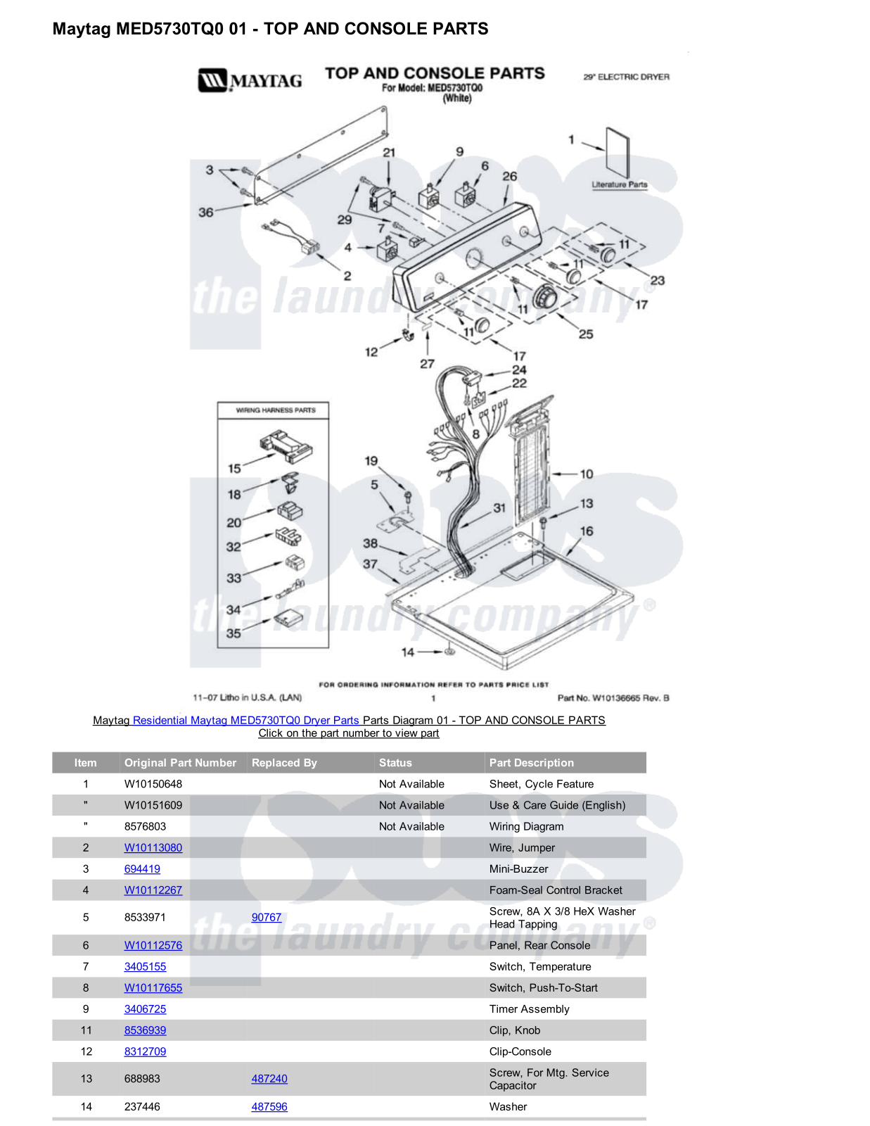 Maytag MED5730TQ0 Parts Diagram