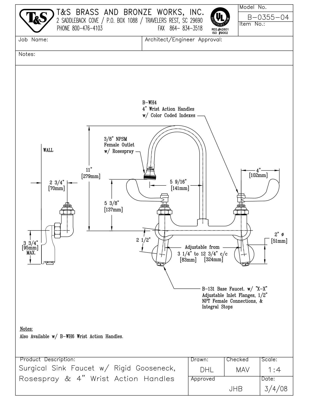 T & S Brass & Bronze Works B-0355-04 General Manual