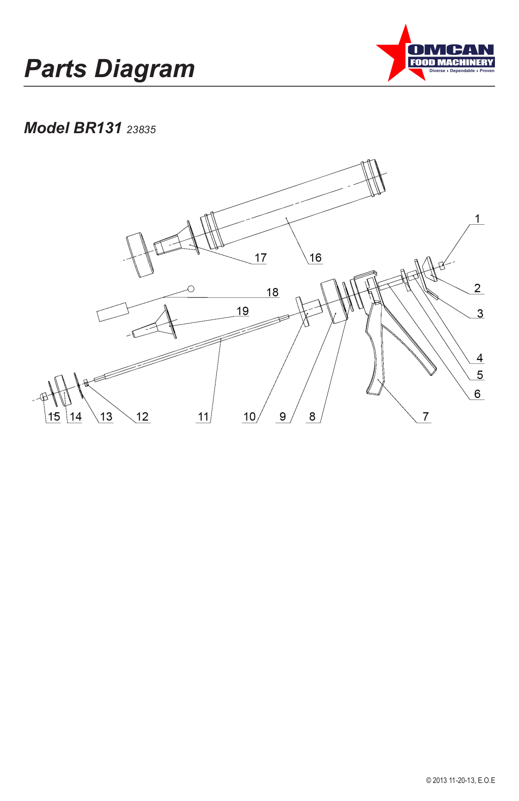 Omcan Food Machinery BR135 Parts List