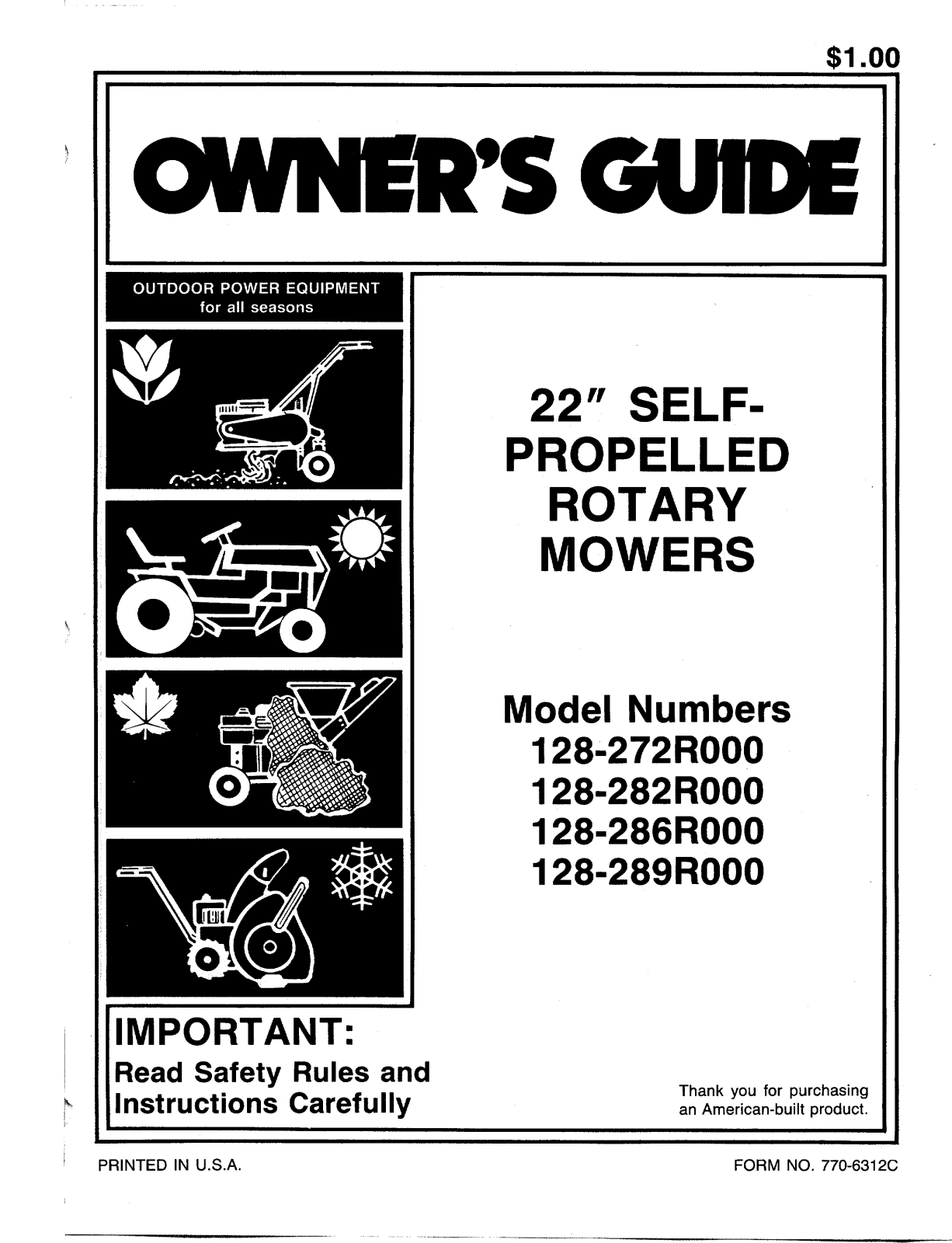 MTD 128-289R000, 128-282R000, 128-286R000, 128-272R000 User Manual