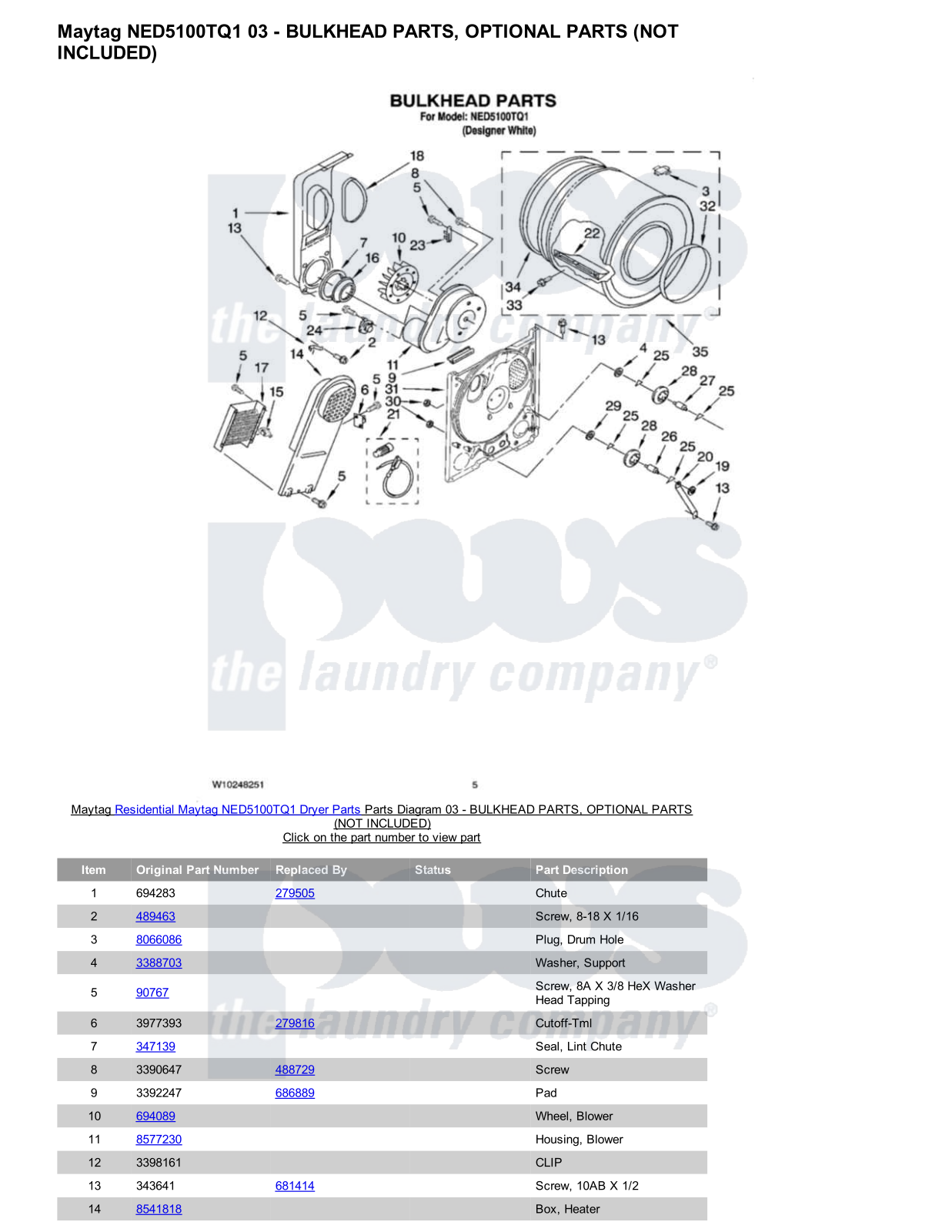 Maytag NED5100TQ1 Parts Diagram