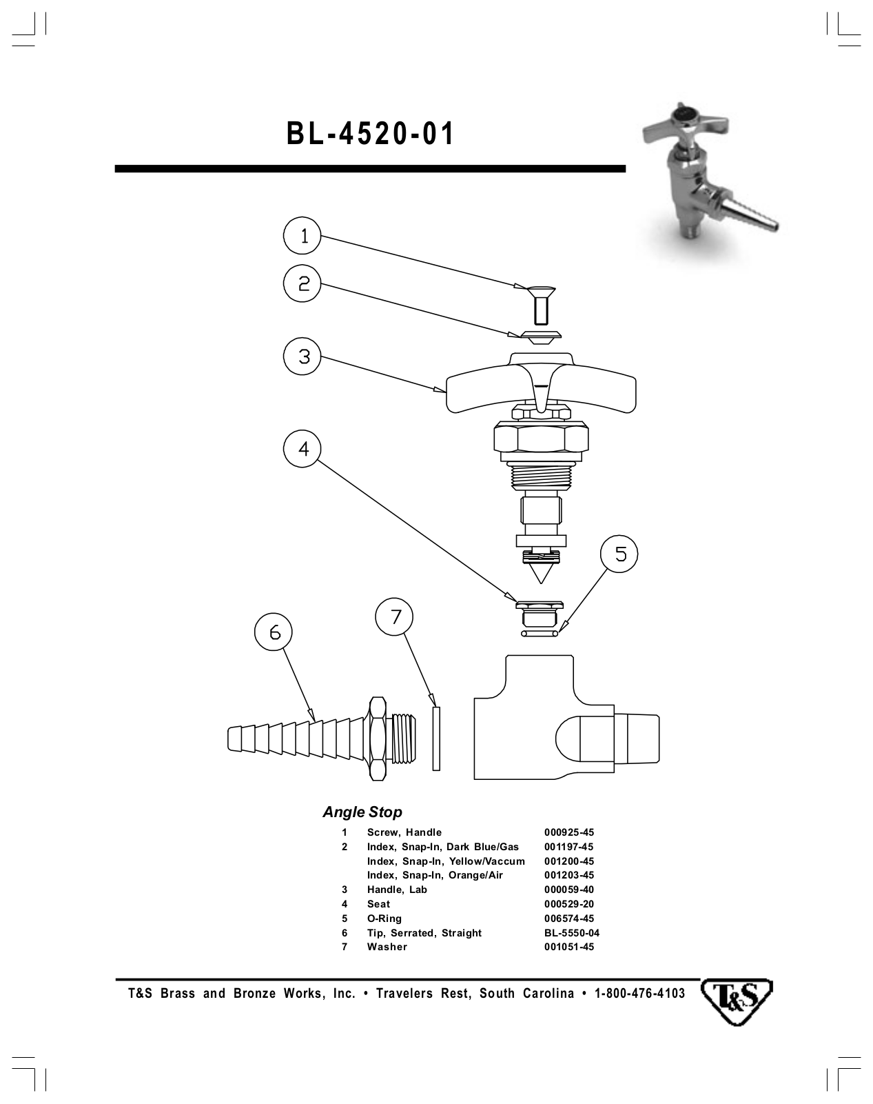 T & S Brass & Bronze Works BL-4520-01 Part Manual