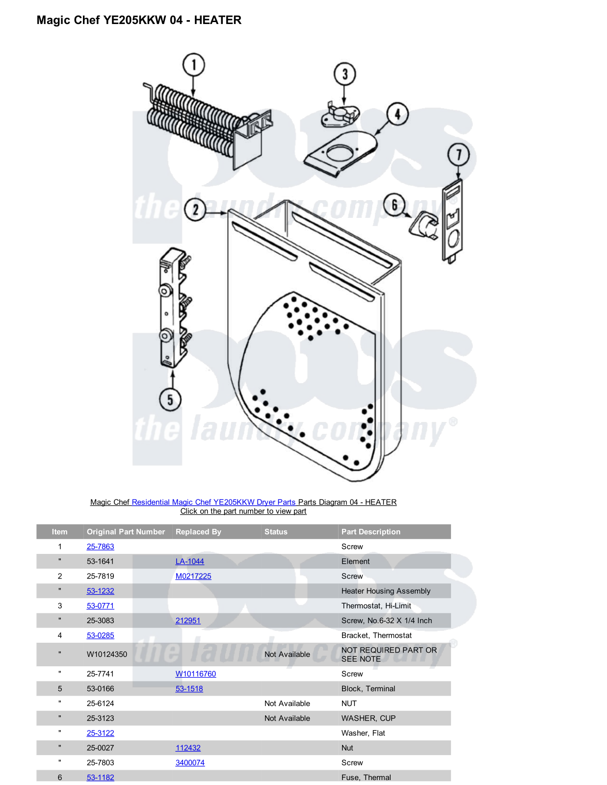 Magic Chef YE205KKW Parts Diagram