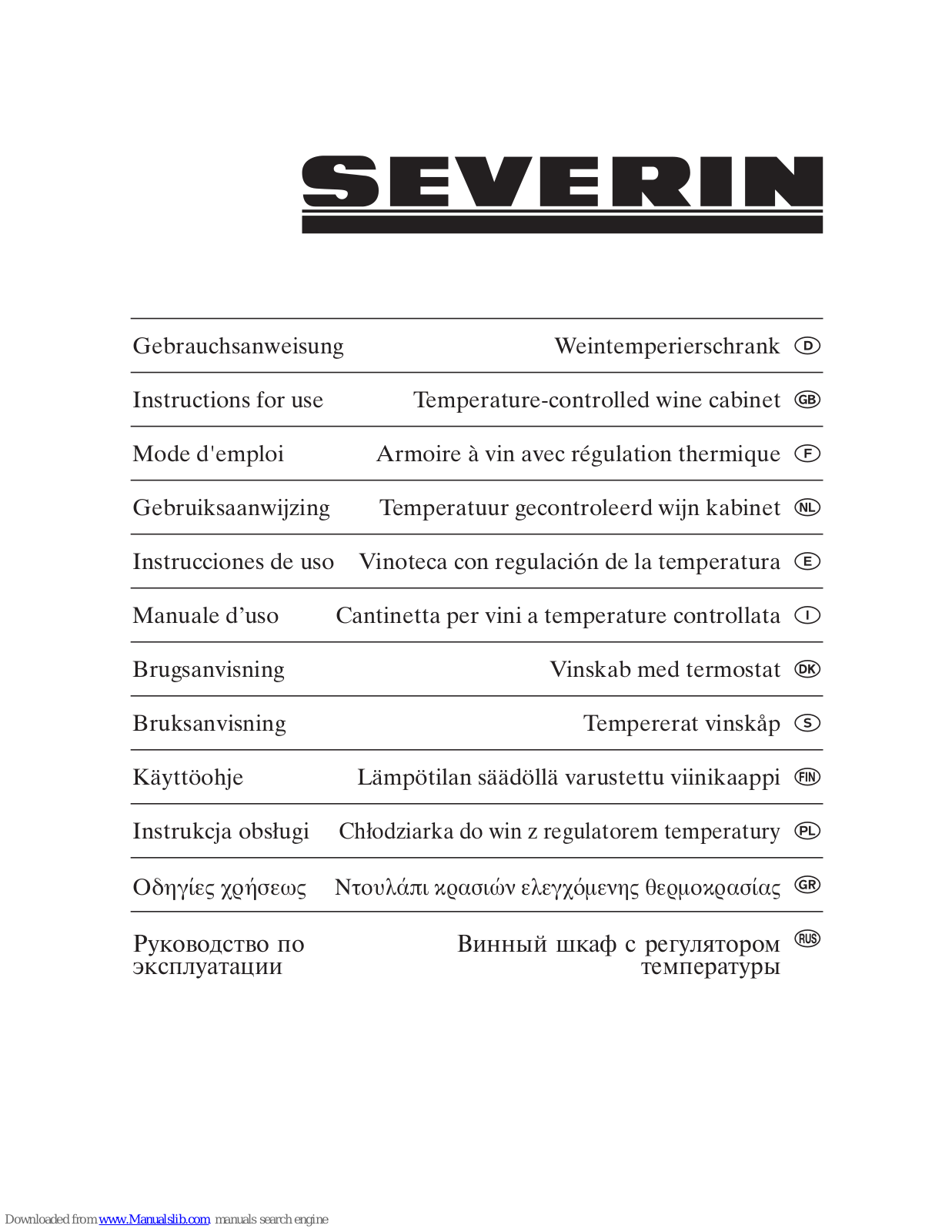 SEVERIN KS 9886 - CAVE A VIN, KS 9886 Instructions For Use Manual