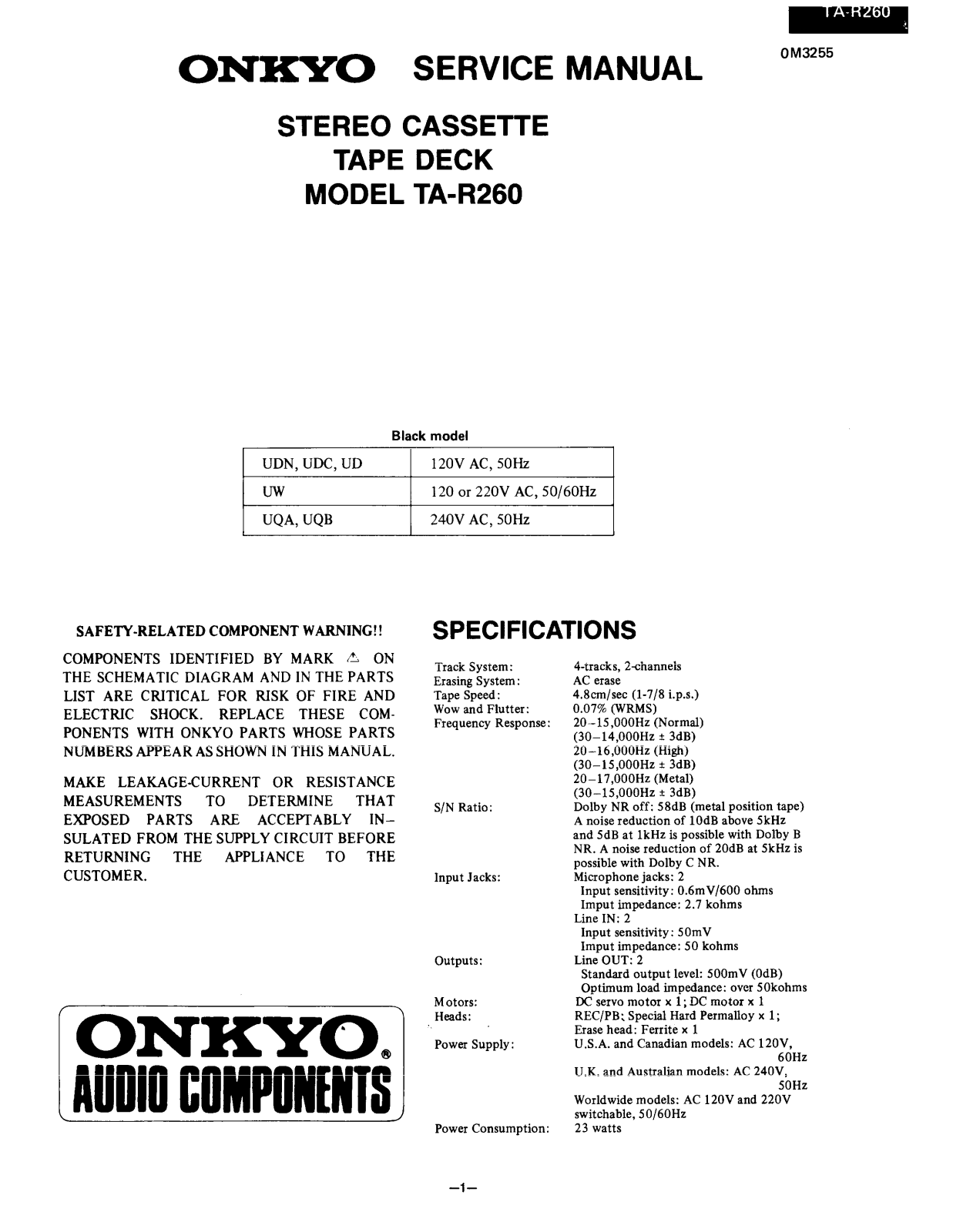 Onkyo TAR-260 Service manual