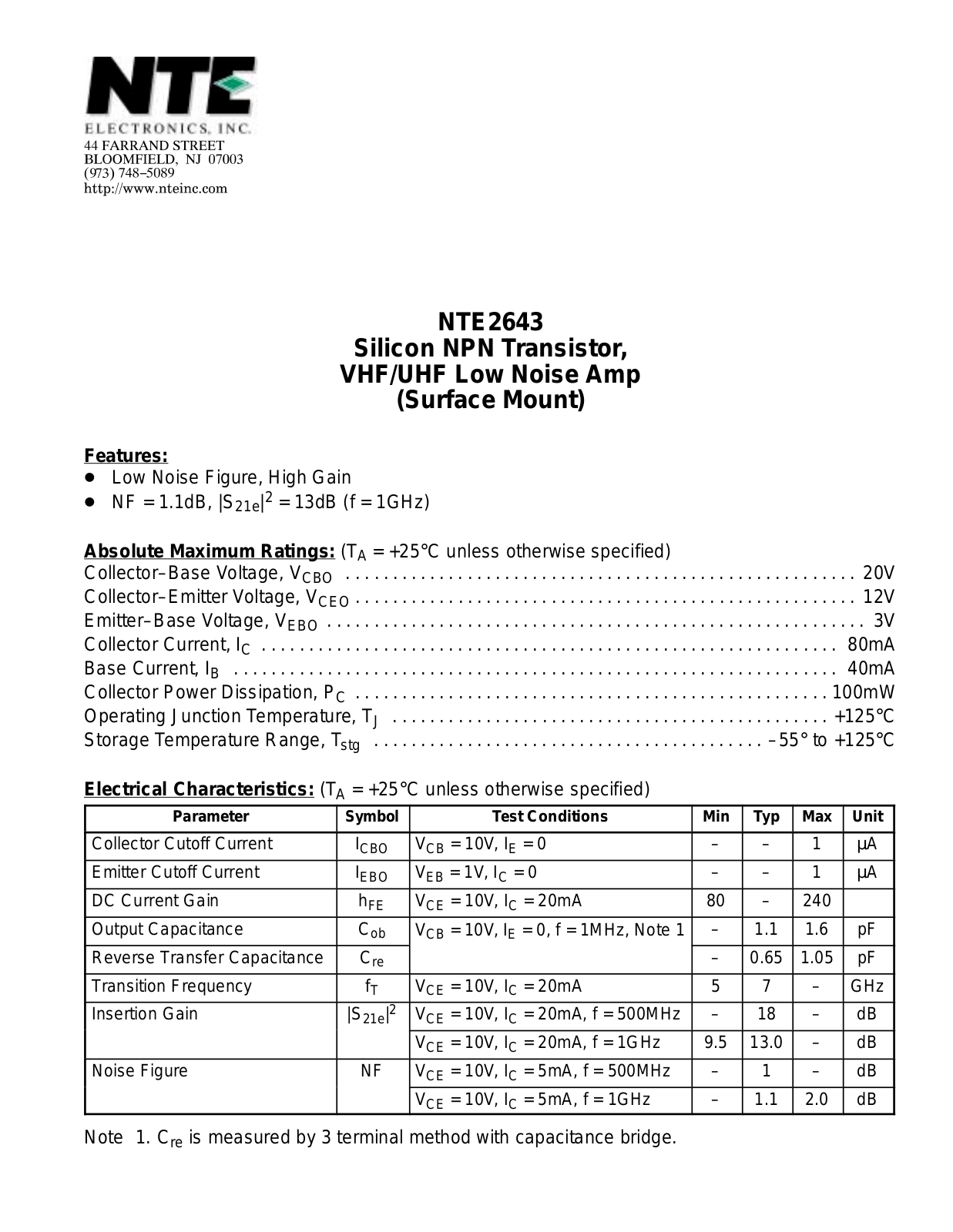 Datasheet NTE2643 Datasheet (NTE) - ManualMachine.com