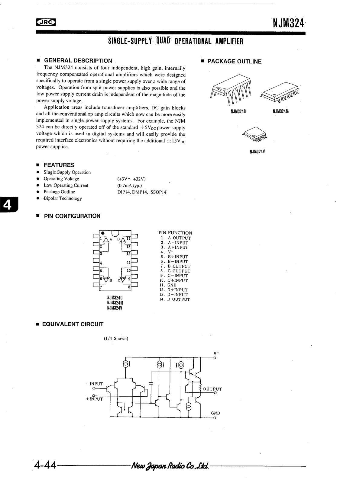 JRC NJM324D, NJM324V, NJM324M Datasheet