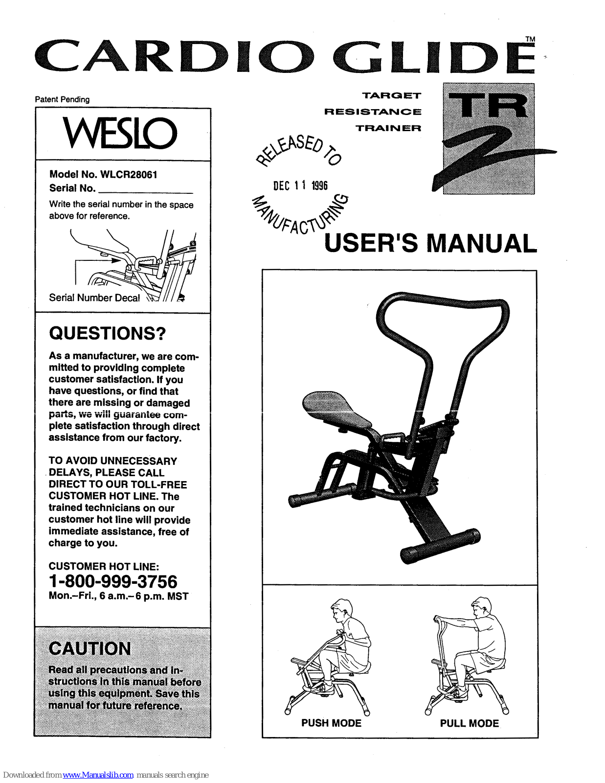 Weslo Cardio Glide Tr2 User Manual