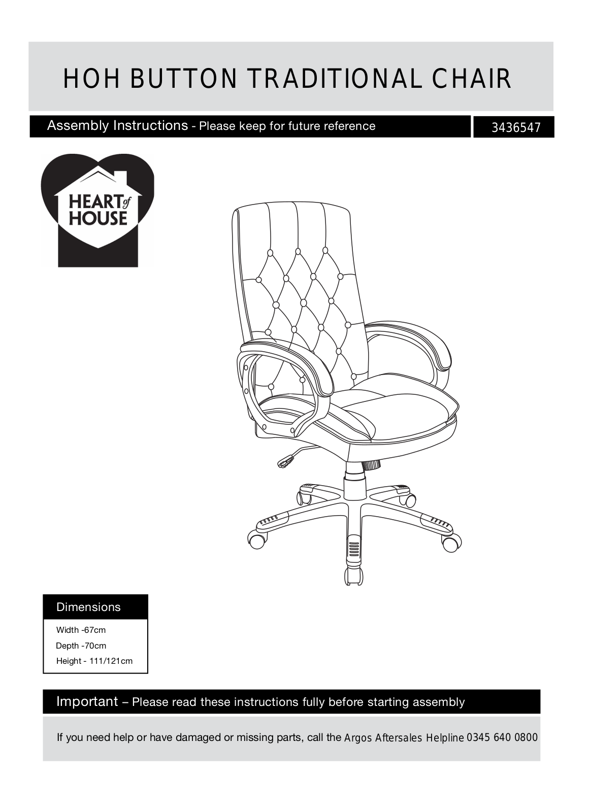 Argos HOH BUTTON TRADITIONAL CHAIR ASSEMBLY INSTRUCTIONS