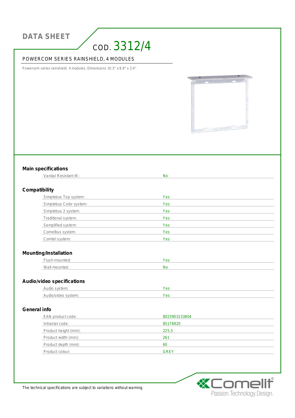 Comelit 3312-4 Specsheet