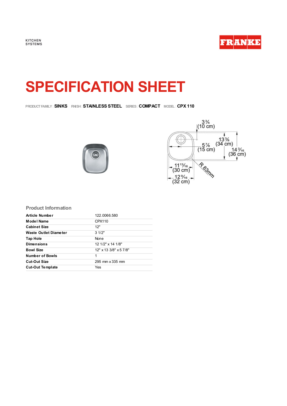 Franke Foodservice CPX 110 User Manual