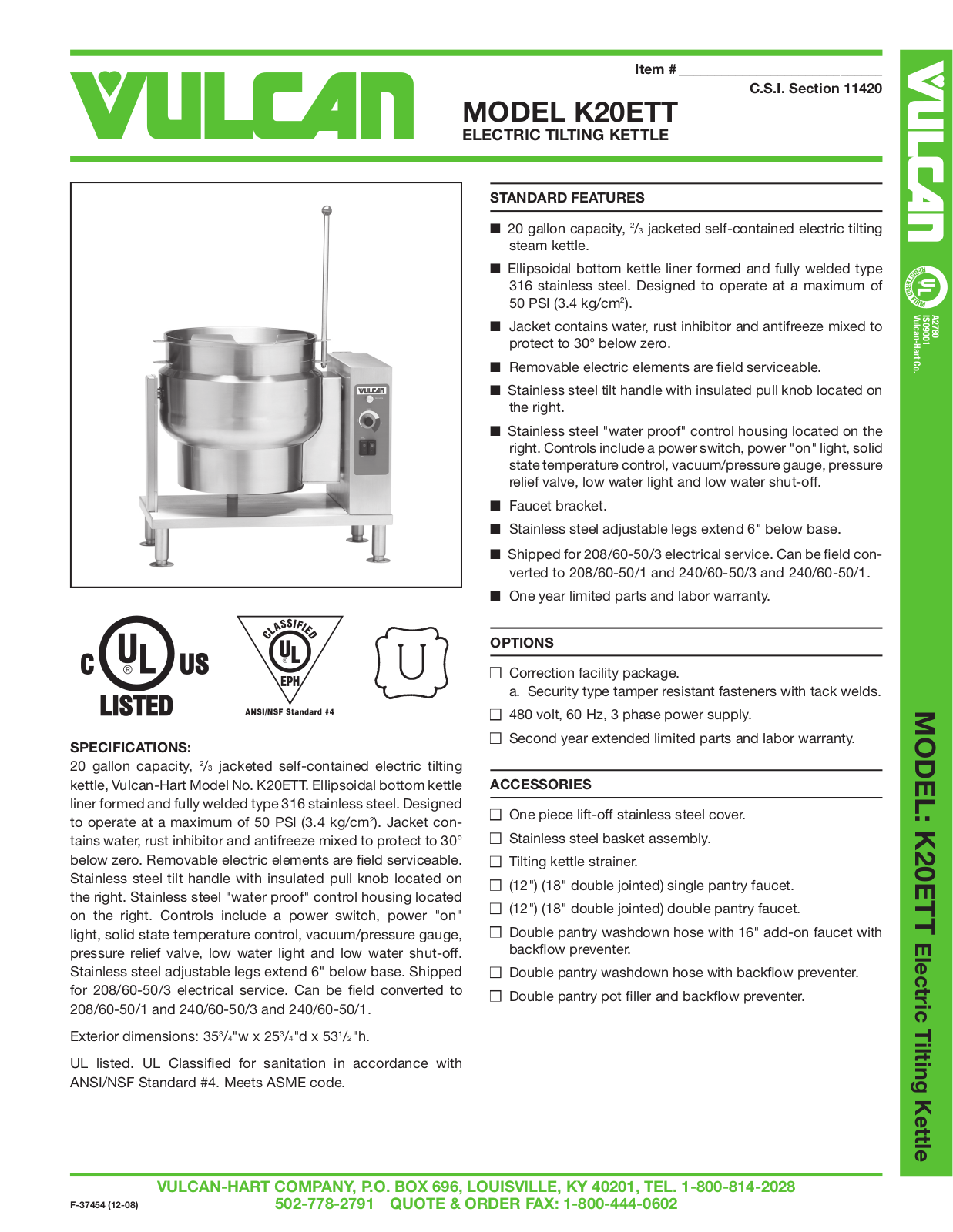 Vulcan-Hart K20ETT User Manual