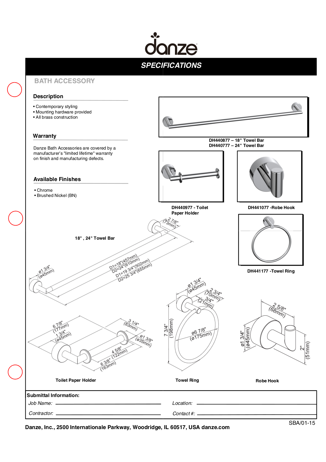 Danze DH440777 Specs