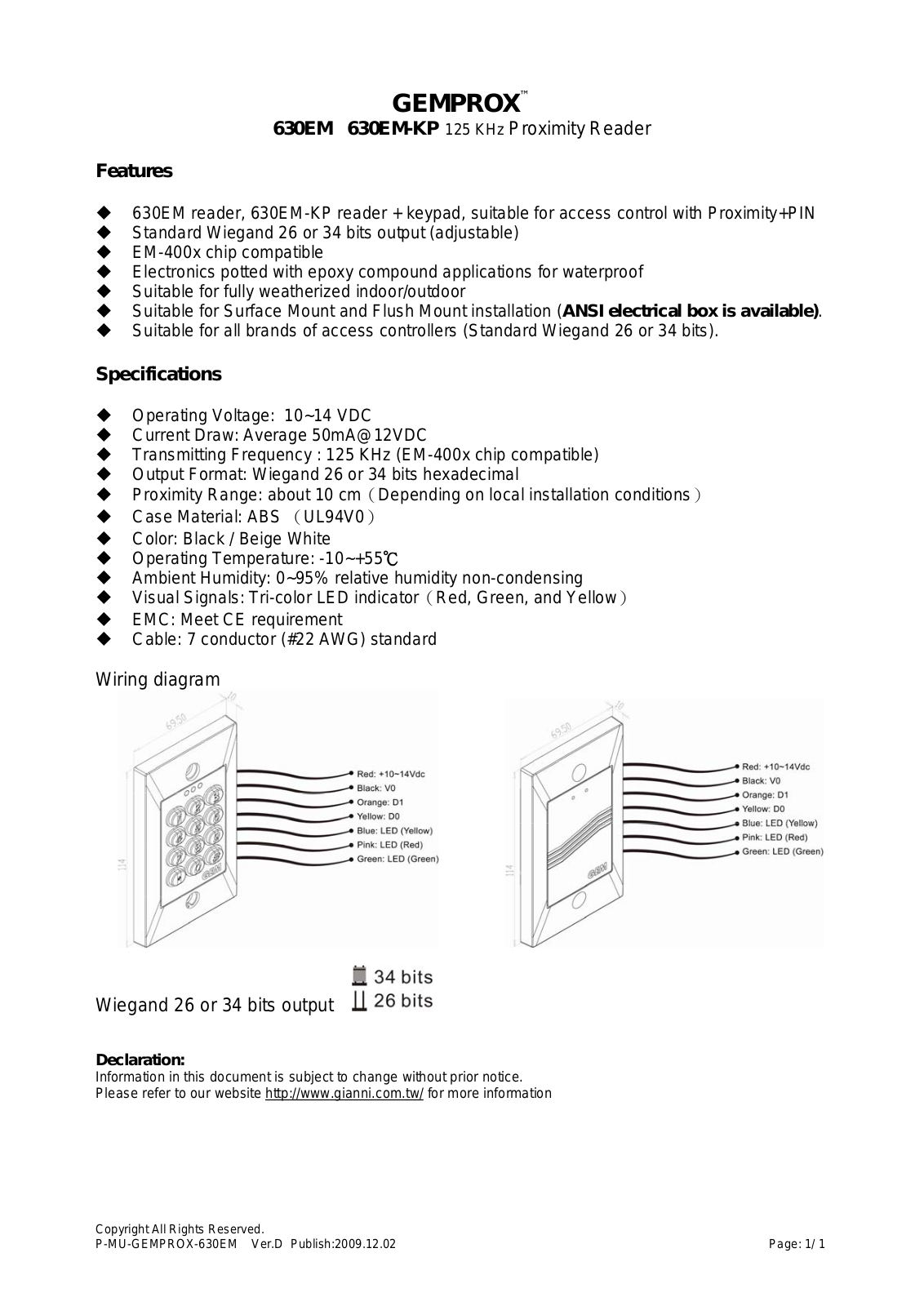 Gianni Industries 630EM-KP User Manual