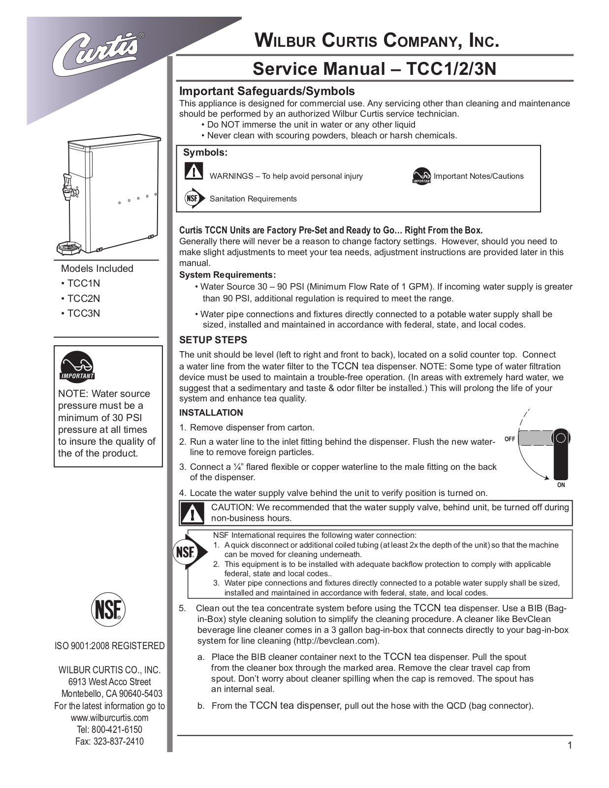 Wilbur Curtis TCC1N User Manual