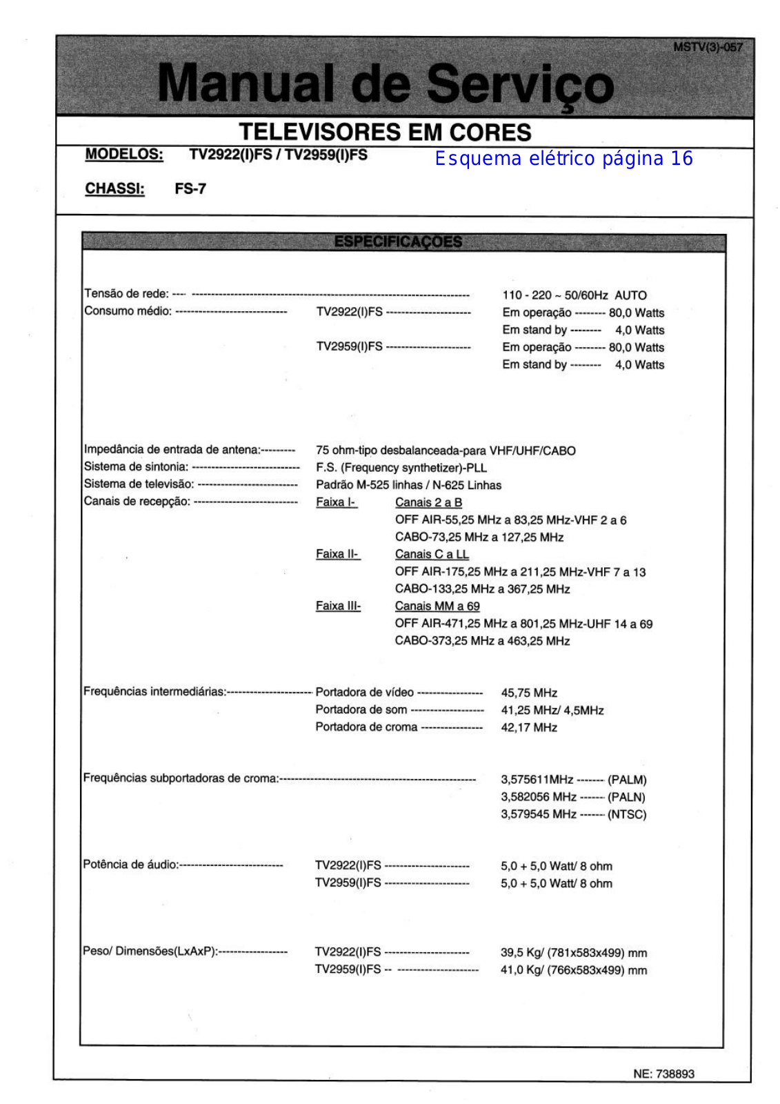 Toshiba TV2922IFS, TV2959IFS Schematic