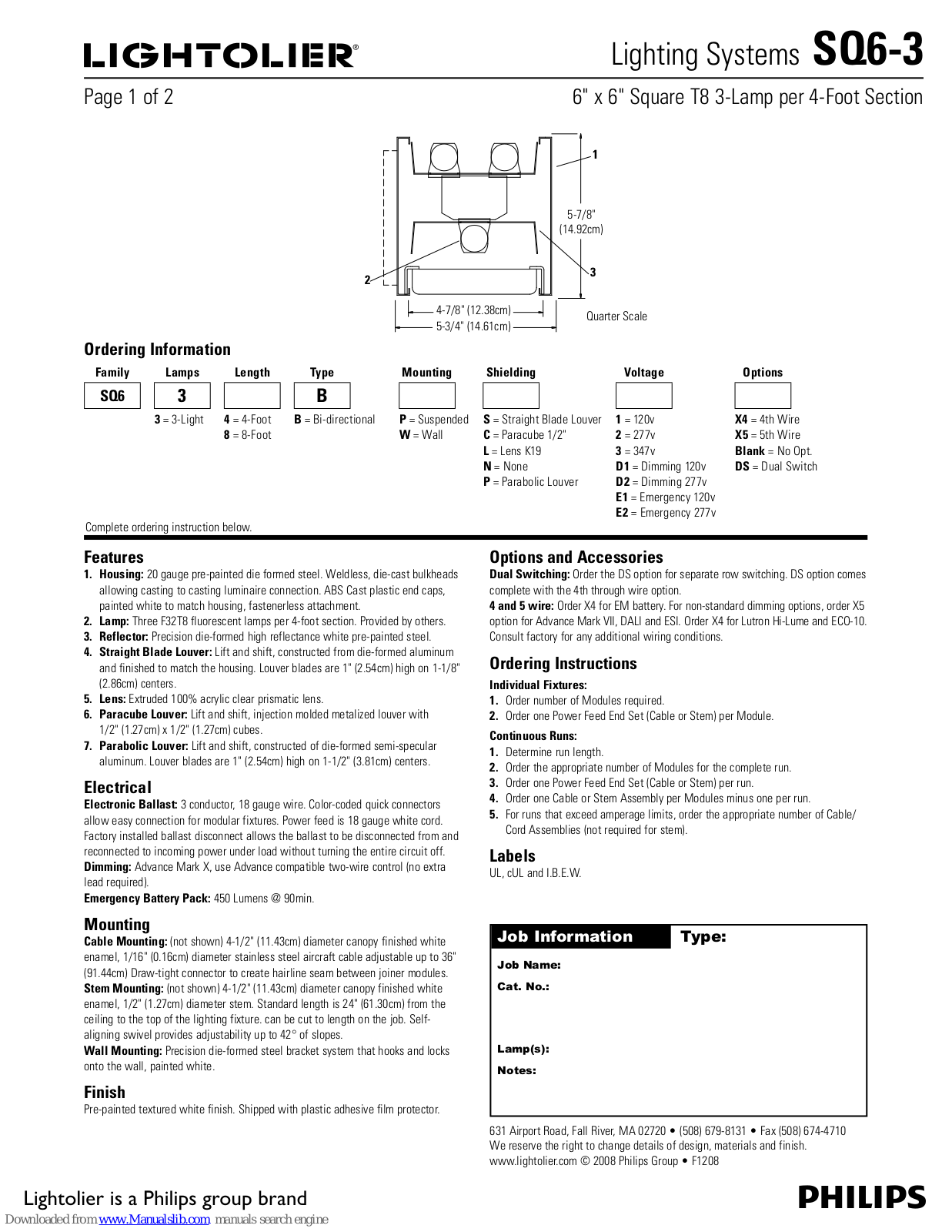 Philips Lightolier SQ6-3 Specifications - ManualMachine.com