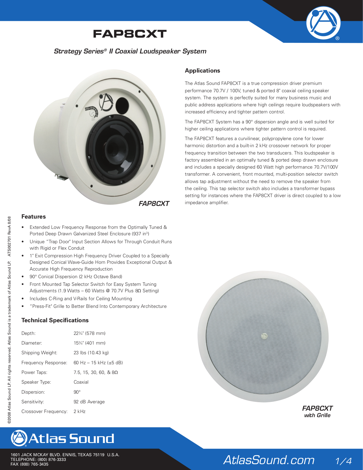 Atlas Sound FAP8CXT User Manual