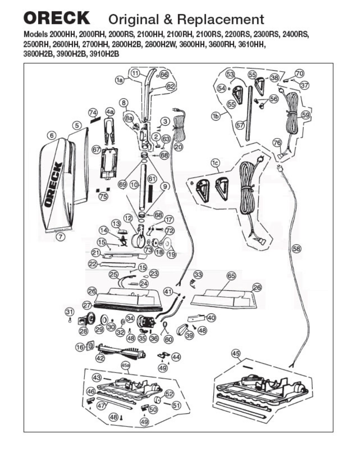 Oreck 2800h2b, 2000hh, 3600rh, 3800h2b, 3900h2b Owner's Manual