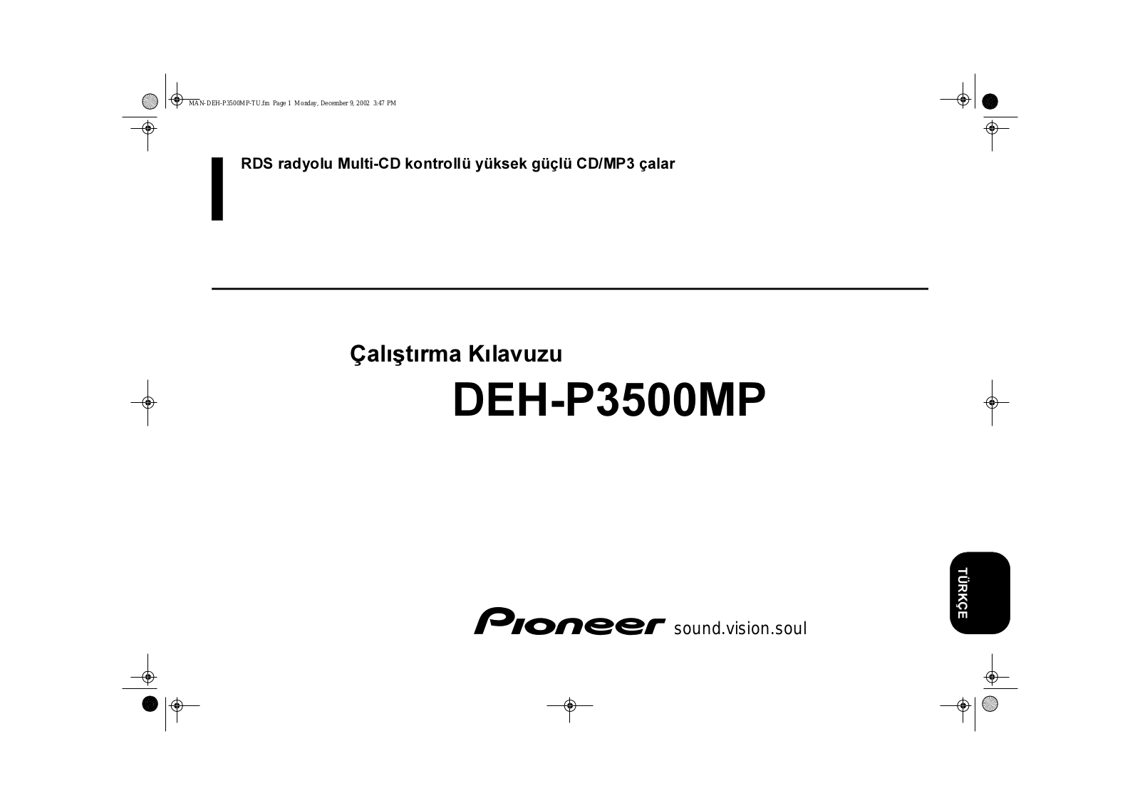 Pioneer DEH-P3500MP User manual