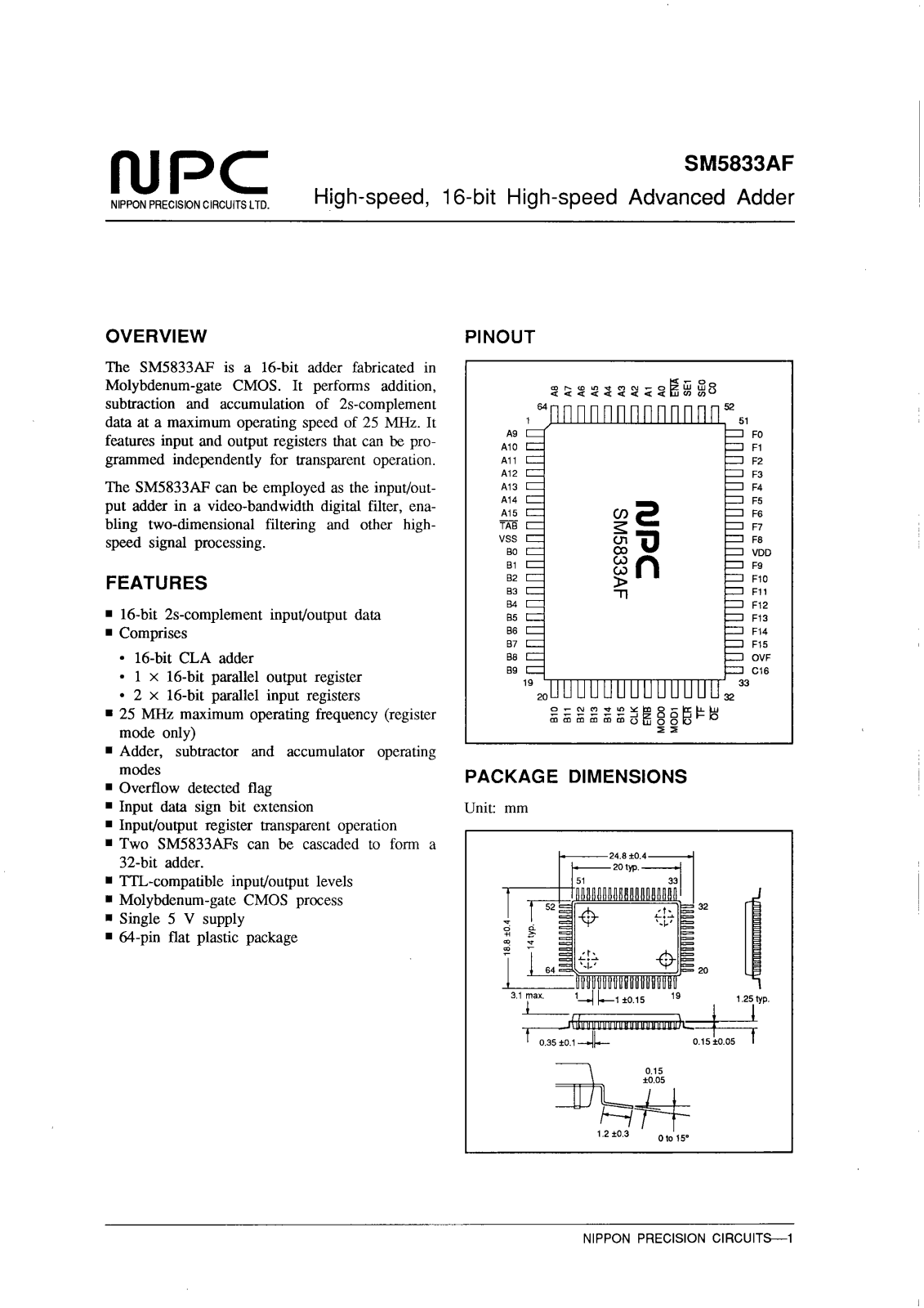 NPC SM5833AF Datasheet