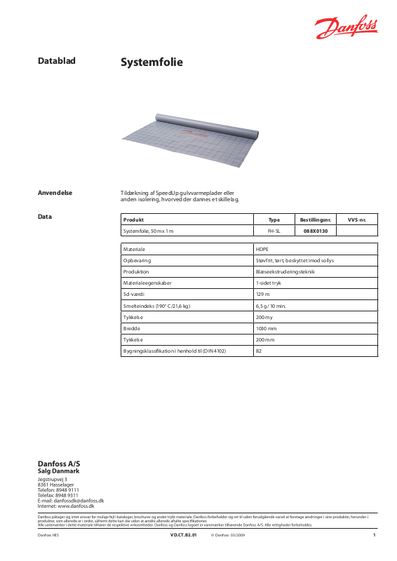 Danfoss Systemfolie Data sheet