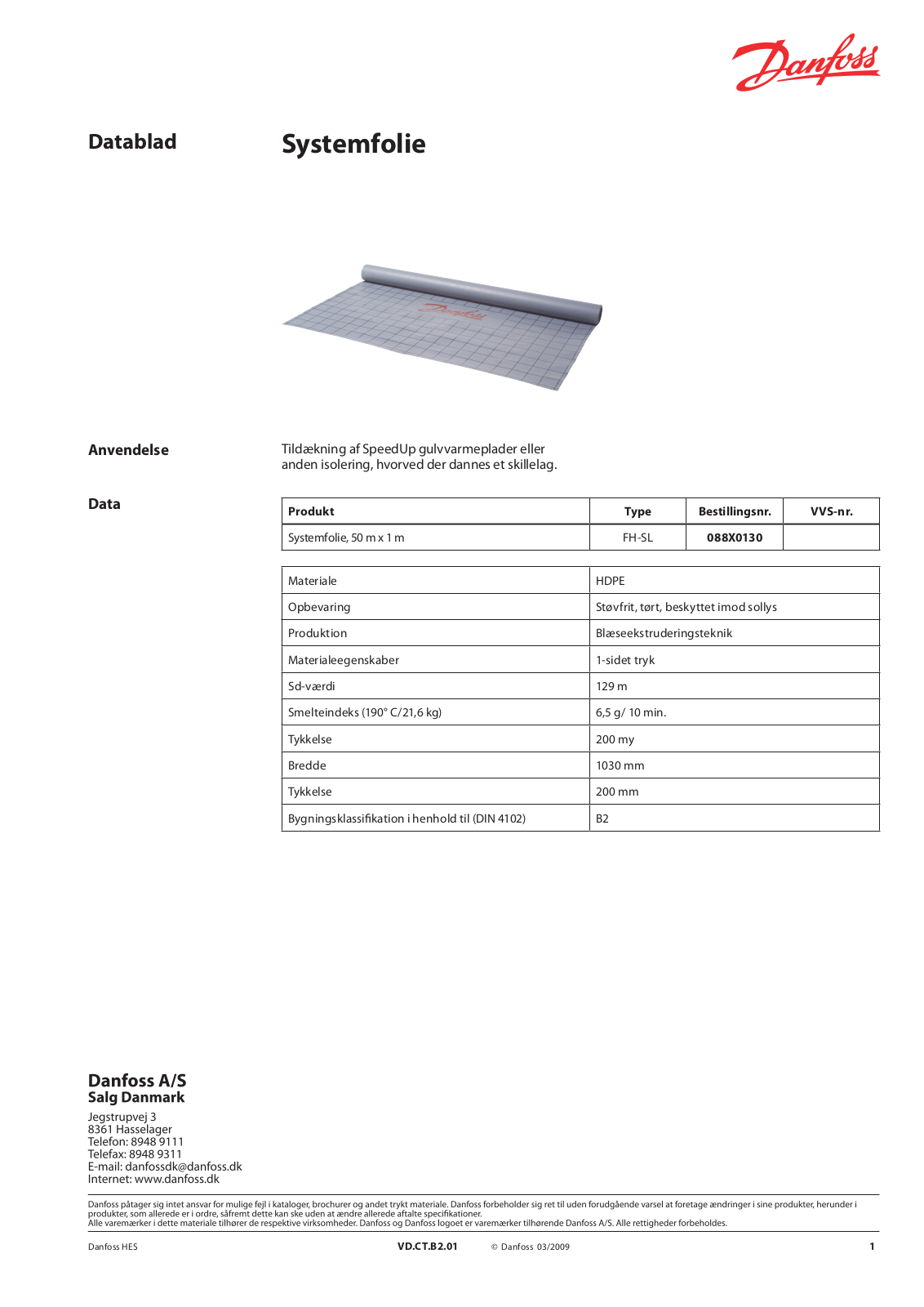 Danfoss Systemfolie Data sheet