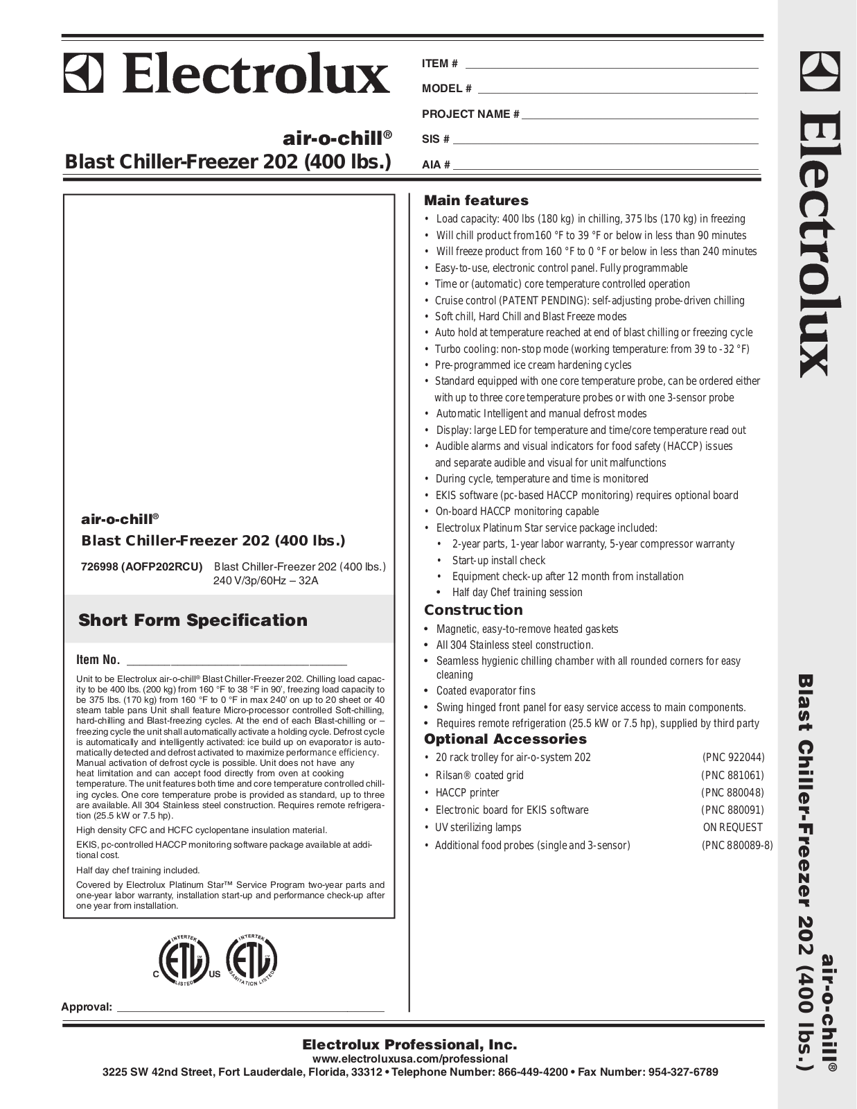 Electrolux 726998(AOFP202RCU) General Manual