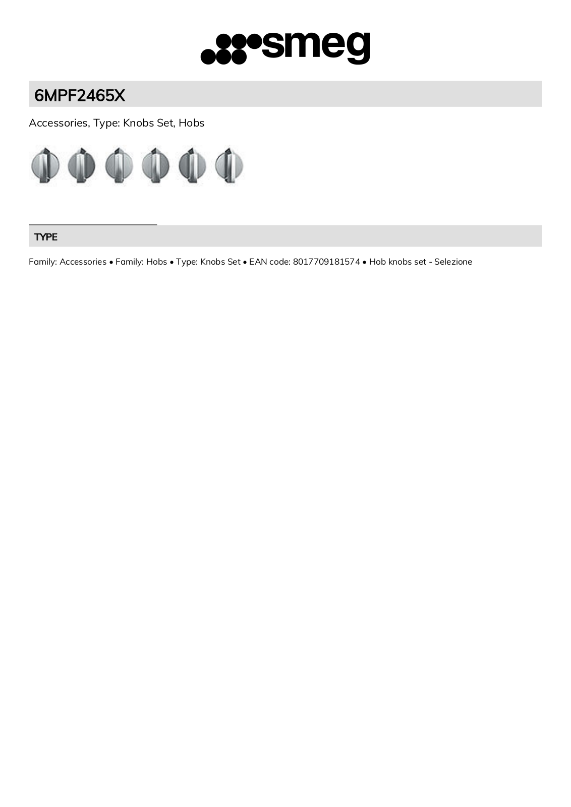 Smeg 6MPF2465X Technical sheet