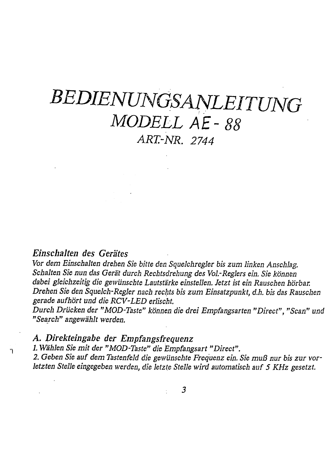 Albrecht AE88 User Guide