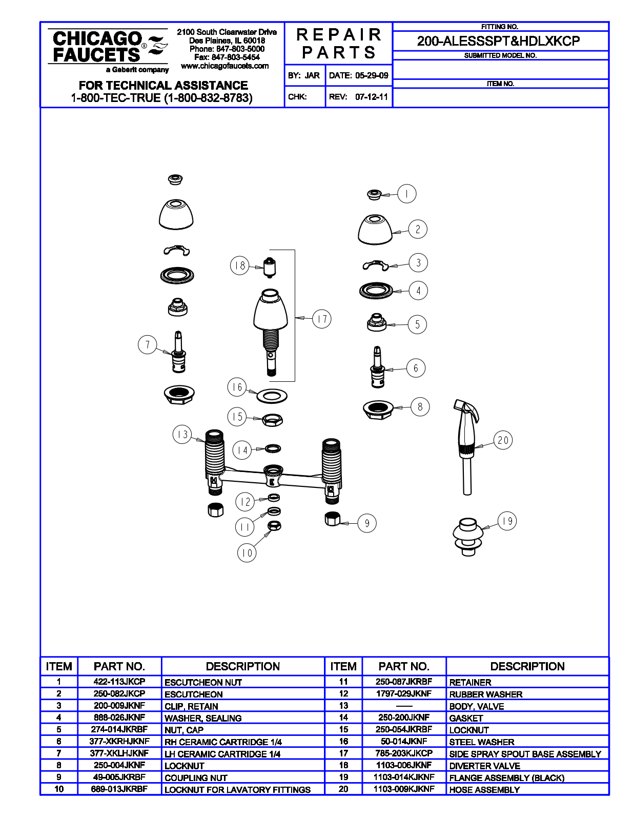 Chicago Faucet 200-ALESSSPT Parts List