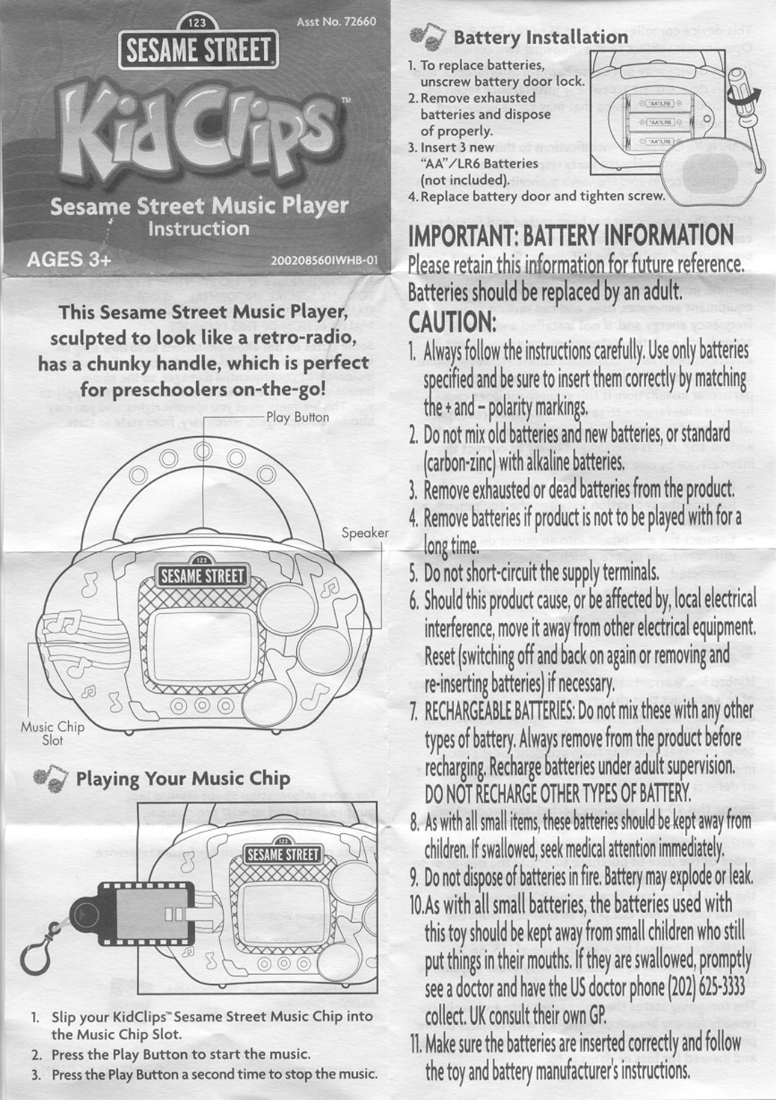 HASBRO Kidclips Sesame Street User Manual