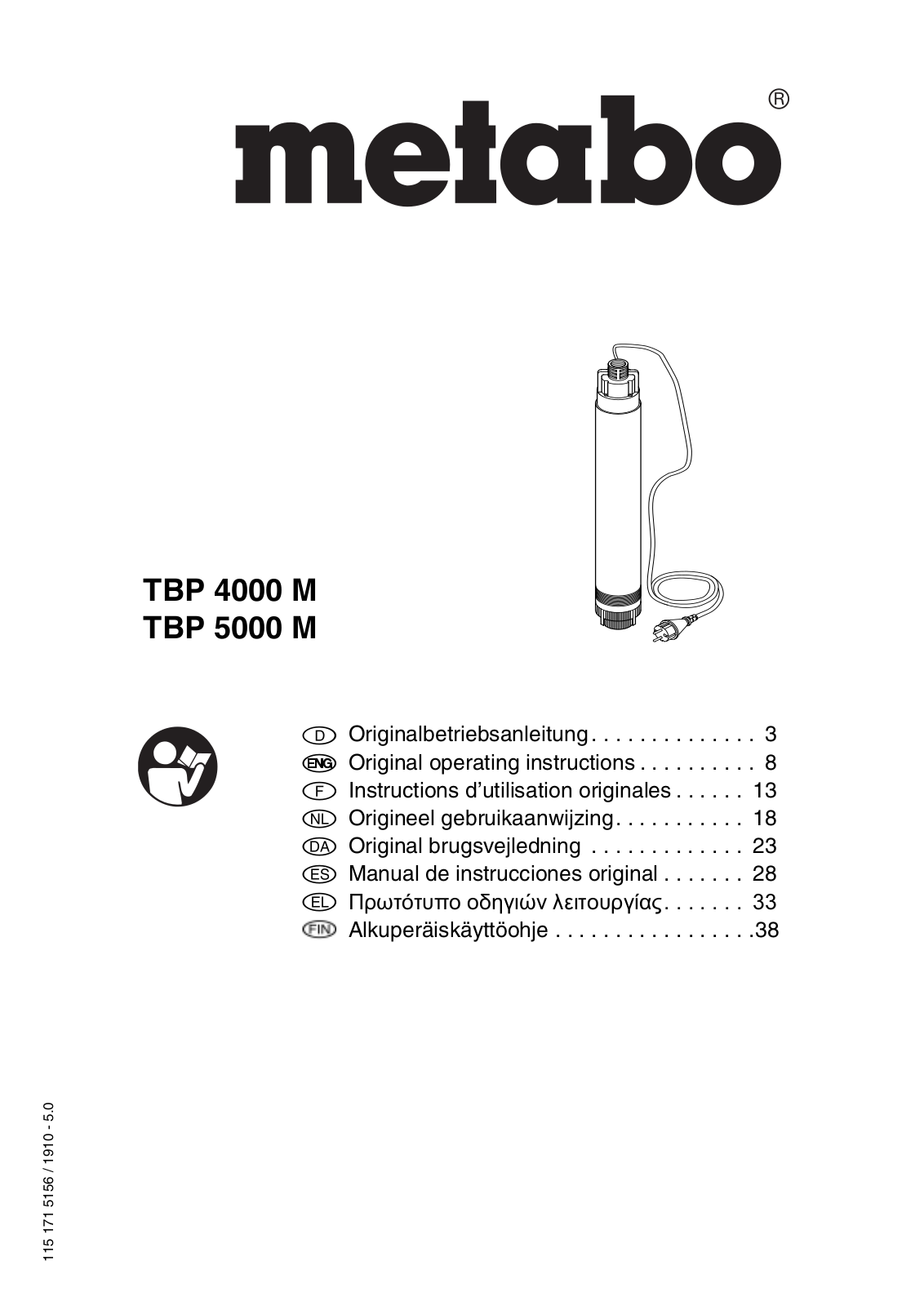 Metabo TBP 4000 M, TBP 5000 M User guide