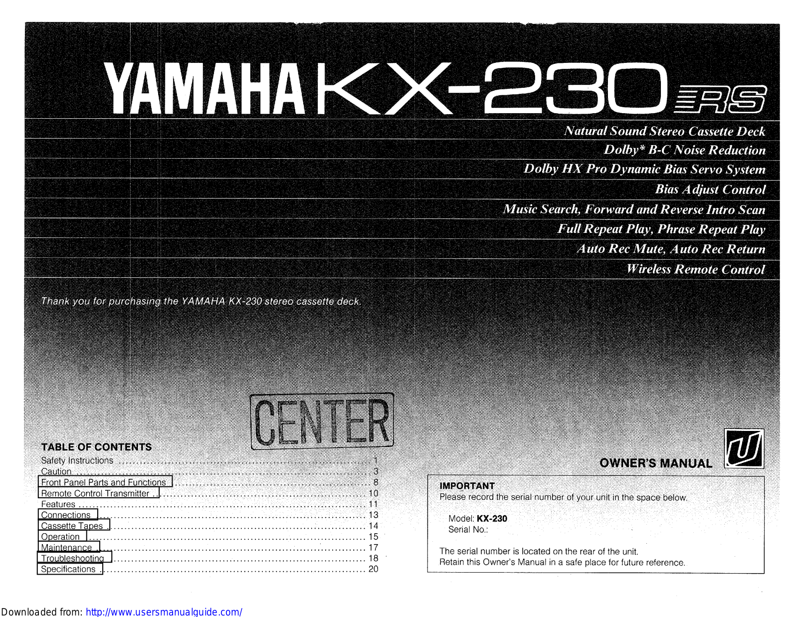 Yamaha Audio KX-230 User Manual