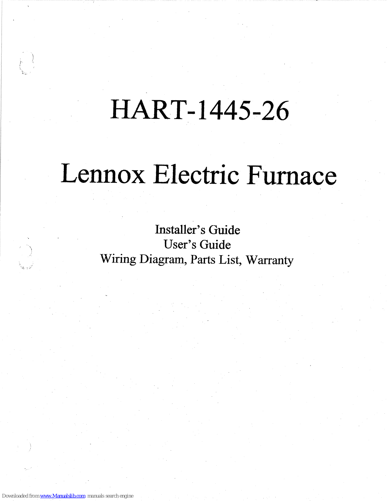 Lennox HART-1445-26, 78UGF2(X)-50, 78UGF3(X)-50, 78UGF3(X)-75, 78UGF4(X)-75 Installer's Manual