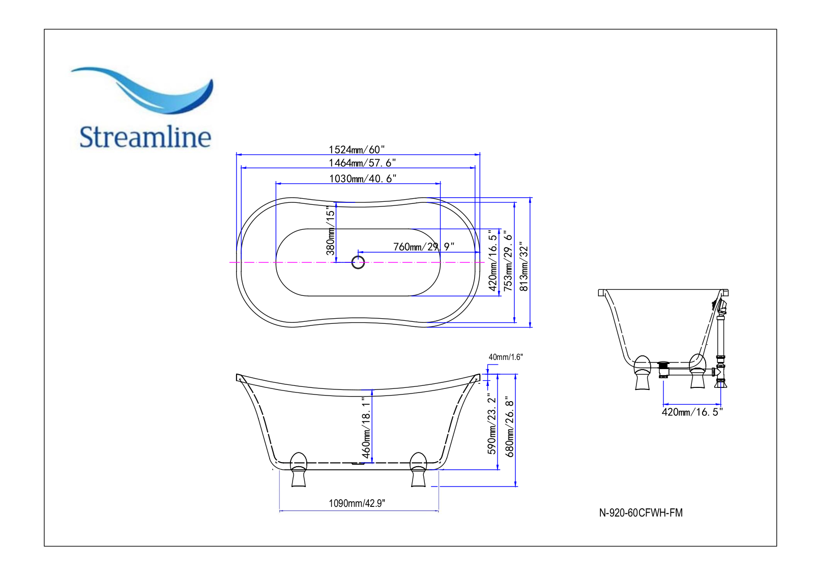 Streamline N920BLGLD, N920GLDCH, N920BLCH, N920CHCH, N920CHGLD Specifications