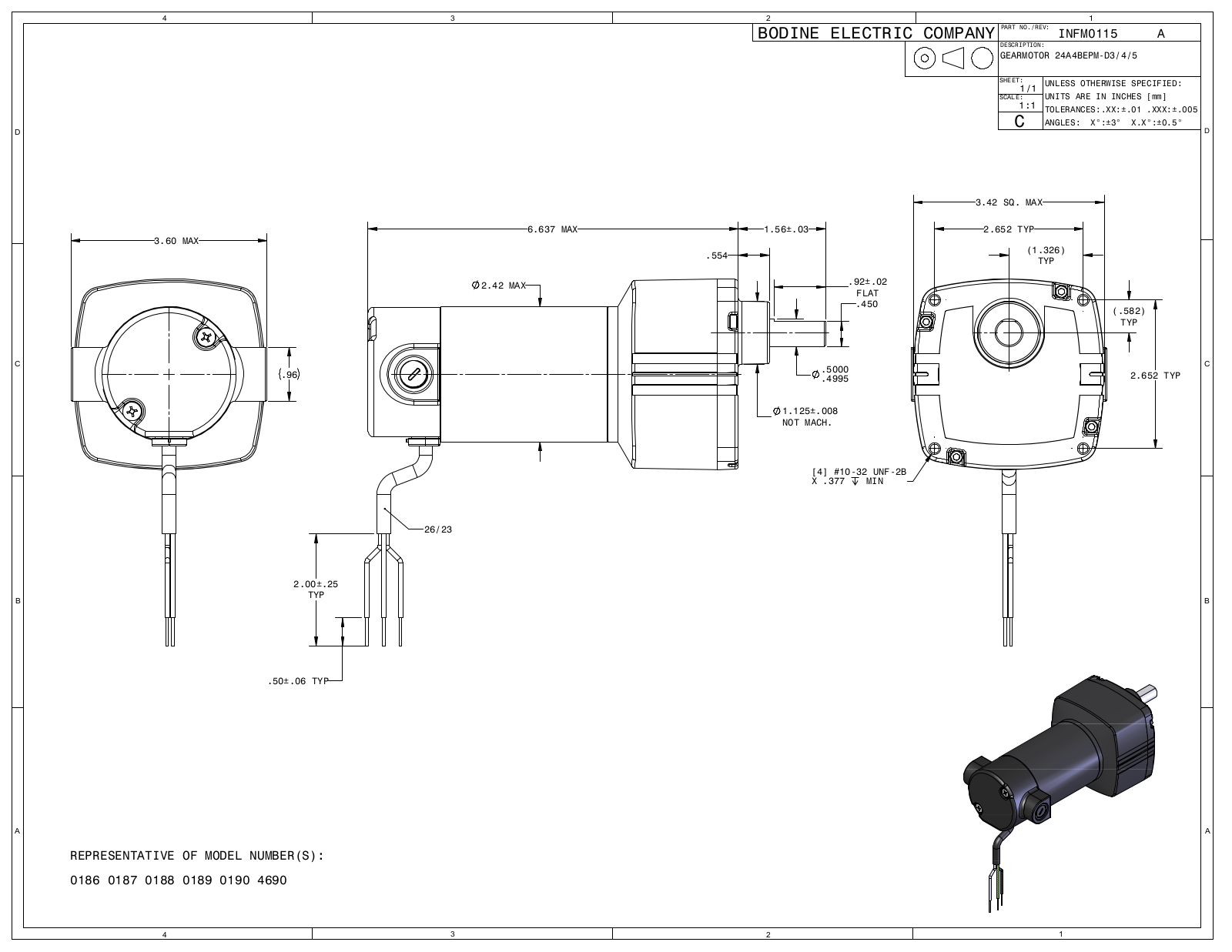 Bodine 0186, 0187, 0188, 0189, 0190 Reference Drawing